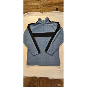 Old College Inn Mens Small Blue Fleece Quarter Zip Pullover Black Stripe Accent